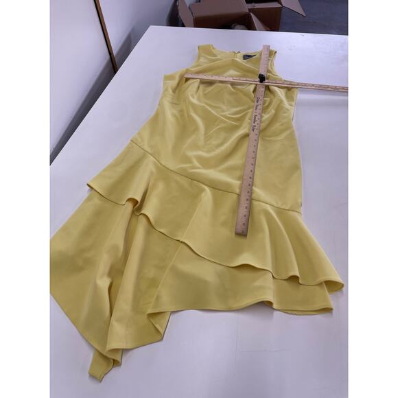 Theia Dress Womens‎ 4 Yellow Lemon Ruffle Hem Crepe Asymmetrical Sheath - Picture 8 of 10